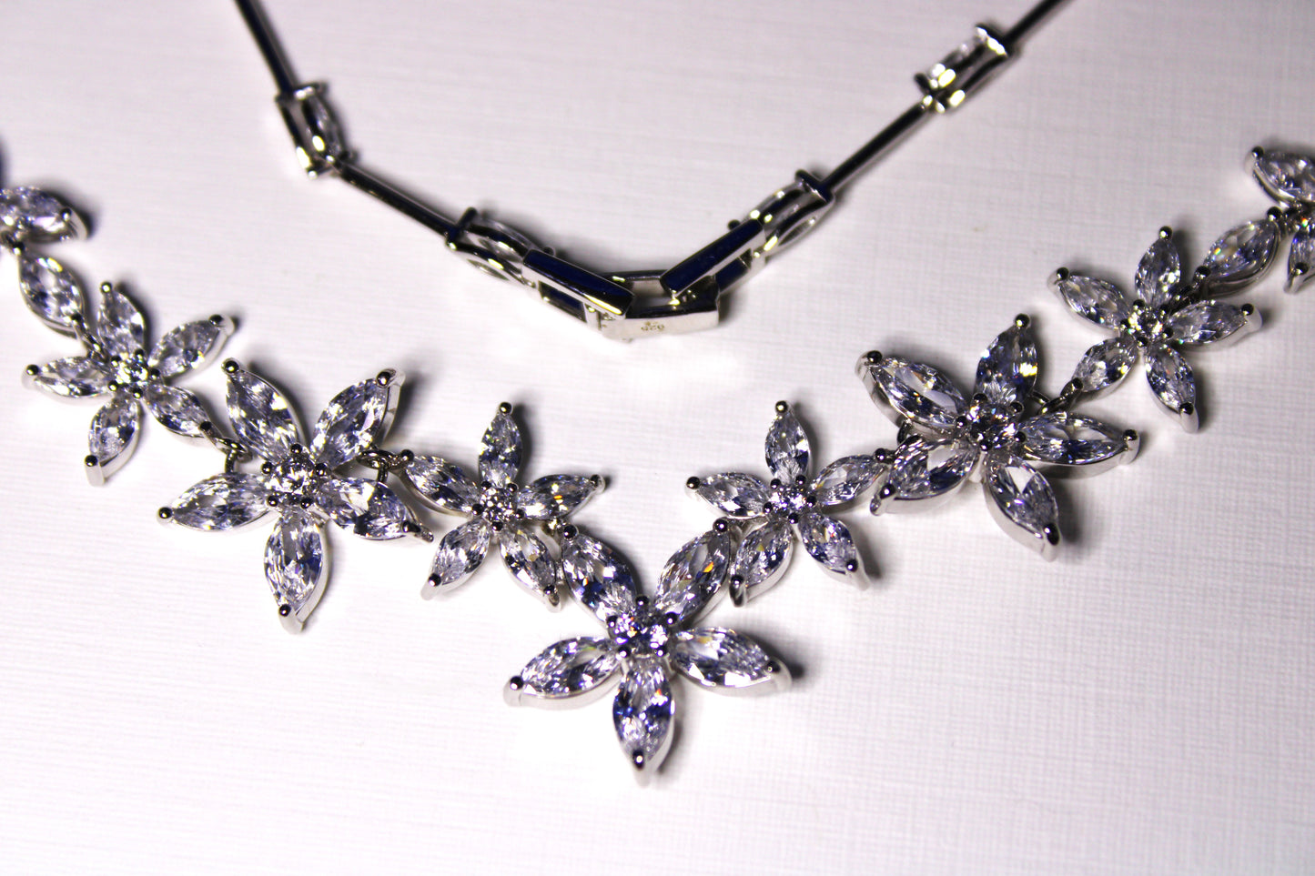 Amanda: Rhodium-plated .925 Sterling lab-created Marquise Diamond Necklace and Earrings Set