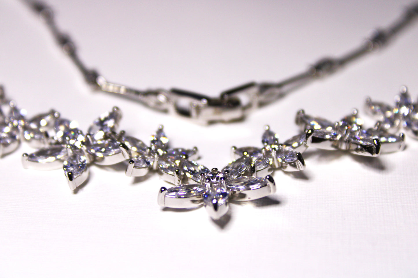 Amanda: Rhodium-plated .925 Sterling lab-created Marquise Diamond Necklace and Earrings Set