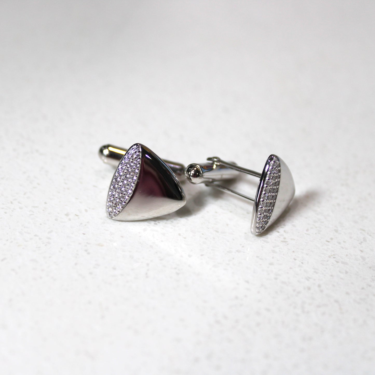 Rhodium or 18k Gold-plated .925 Sterling Cufflinks with lab-created Diamond Pave