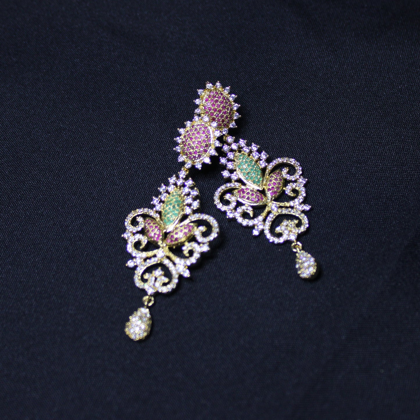 Kali: Pave Ruby, Emerald and Diamond Choker with Cream Pearls Set