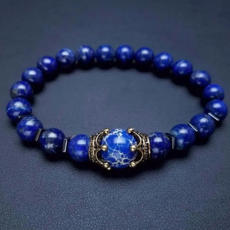 Natural Round Bead Bracelet with Crown Accent