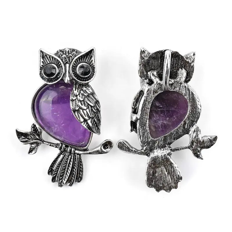 Large Owl Real Stone Charm Necklace