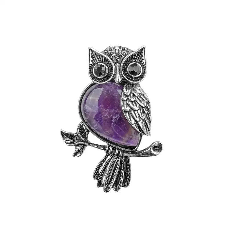 Large Owl Real Stone Charm Necklace