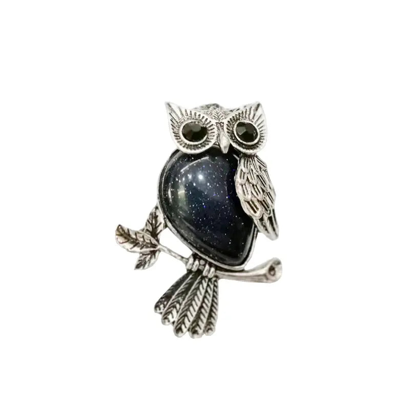 Large Owl Real Stone Charm Necklace