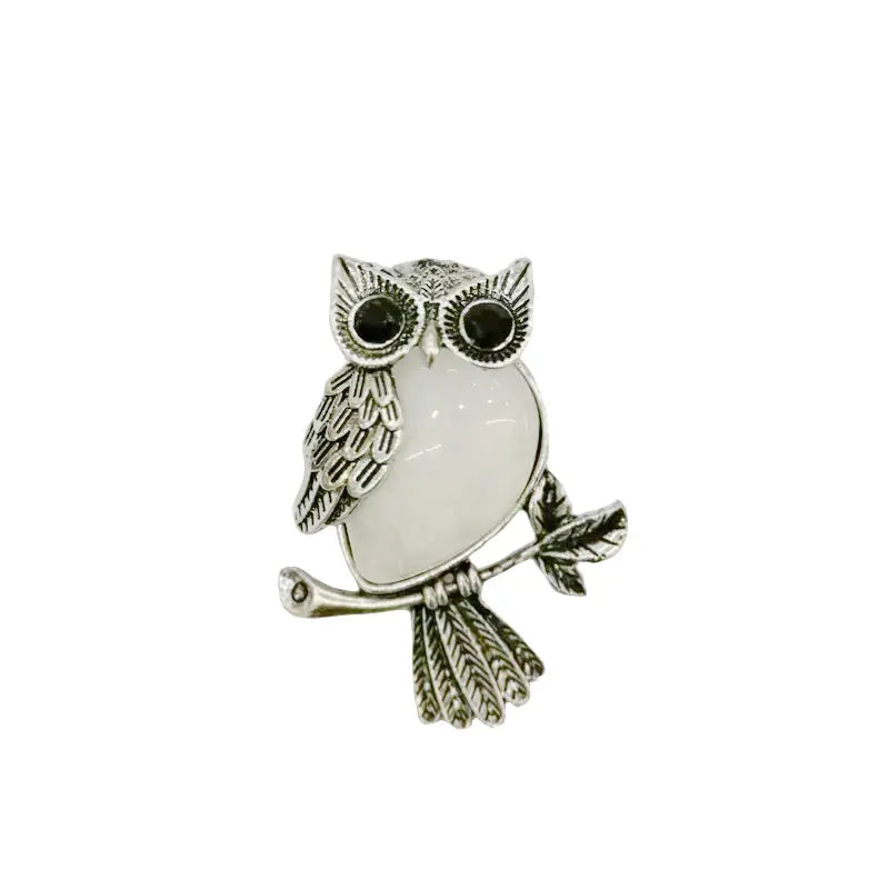 Large Owl Real Stone Charm Necklace