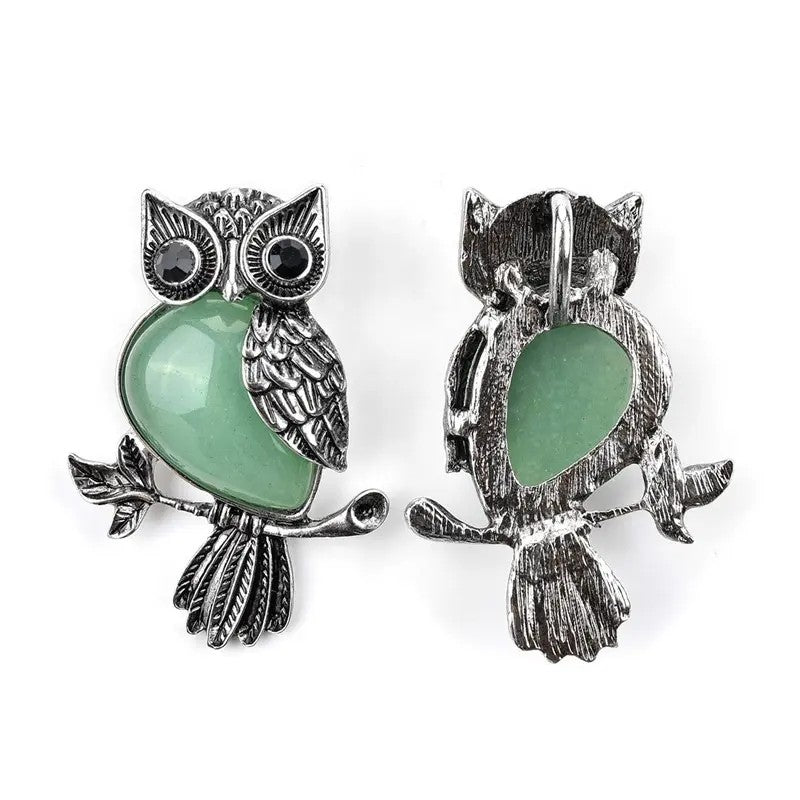 Large Owl Real Stone Charm Necklace
