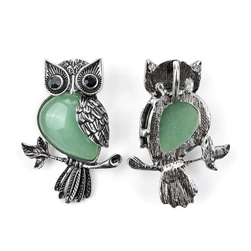 Large Owl Real Stone Charm Necklace