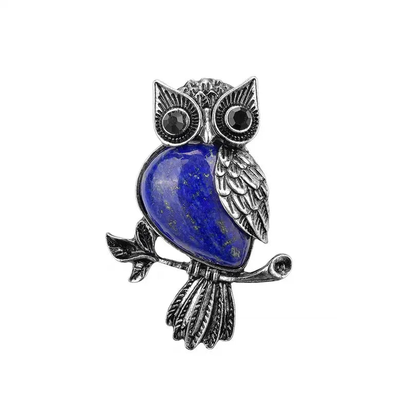 Large Owl Real Stone Charm Necklace