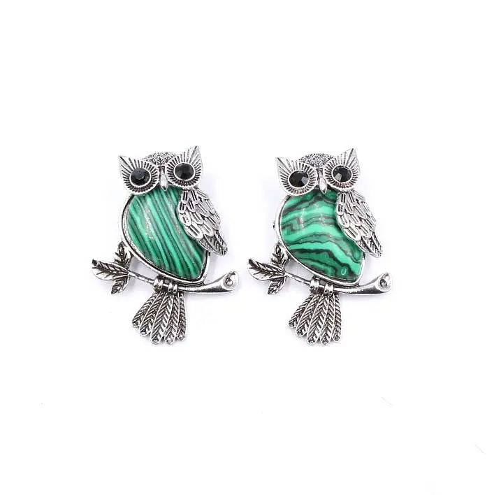 Large Owl Real Stone Charm Necklace