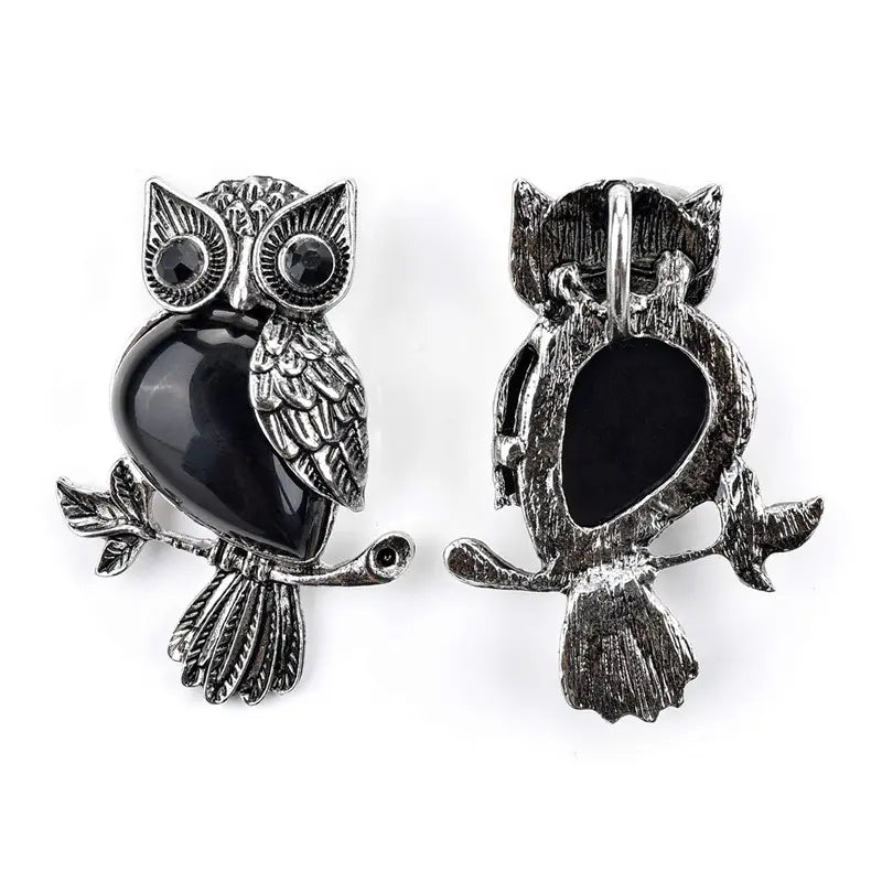 Large Owl Real Stone Charm Necklace