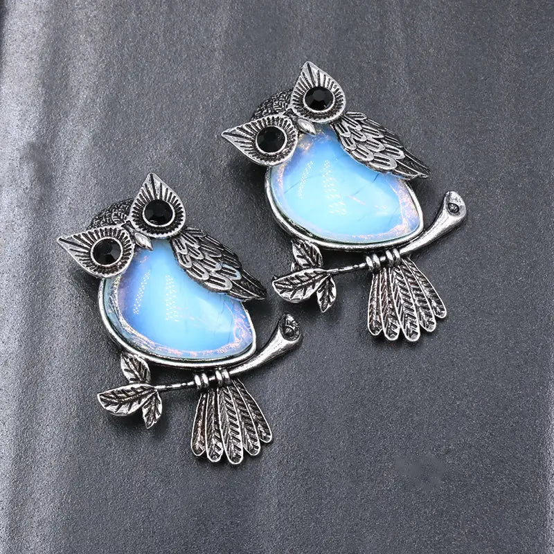 Large Owl Real Stone Charm Necklace