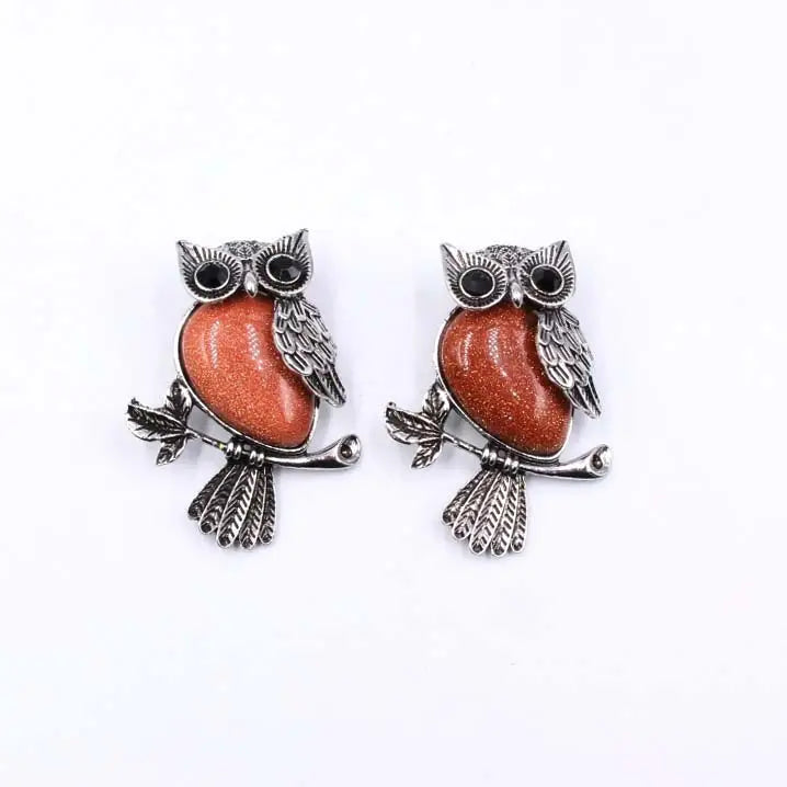 Large Owl Real Stone Charm Necklace