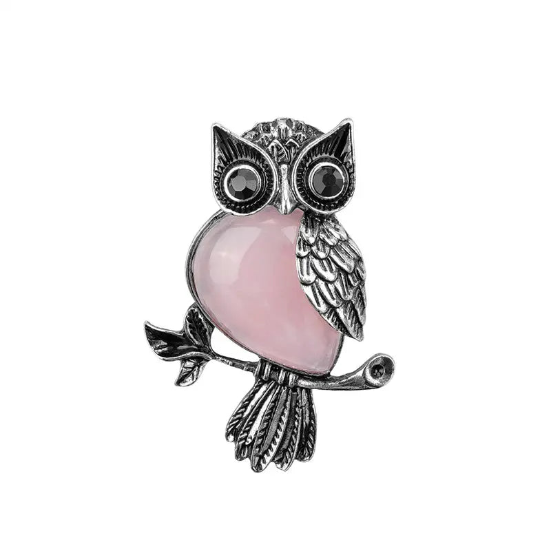 Large Owl Real Stone Charm Necklace