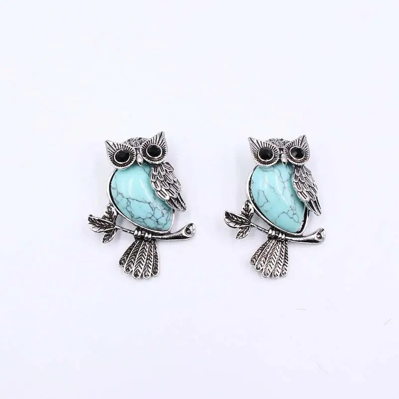 Large Owl Real Stone Charm Necklace