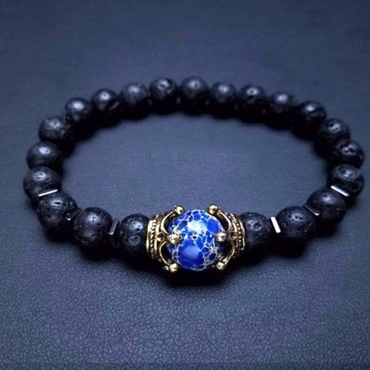Natural Round Bead Bracelet with Crown Accent