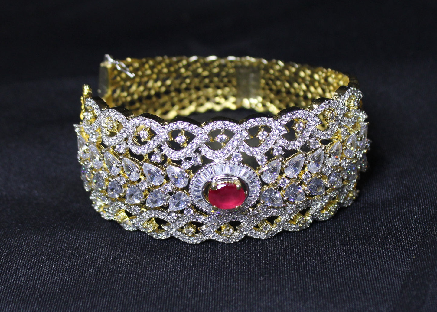 Nancy: Diamond encrusted Bangle with Ruby Solitaire