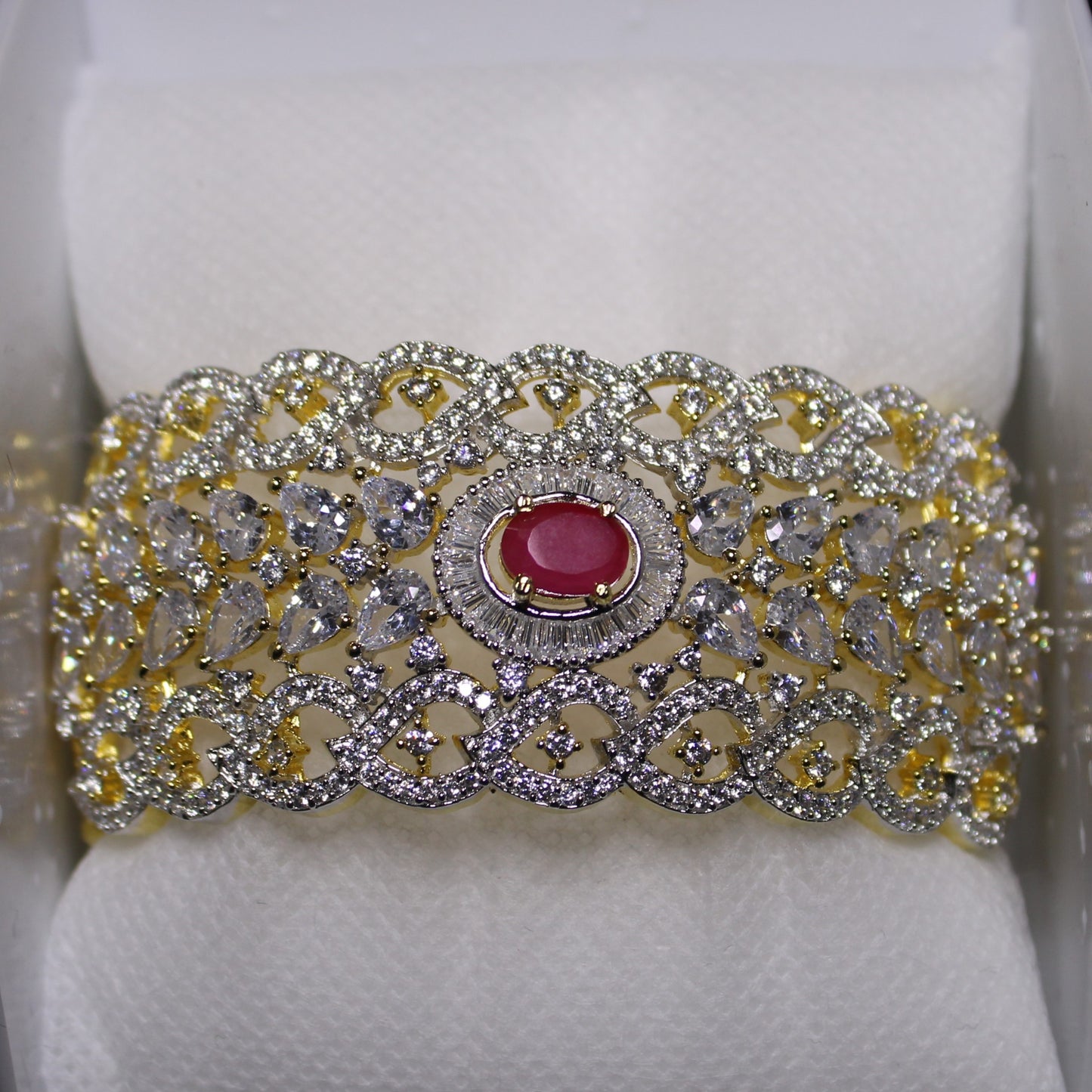 Nancy: Diamond encrusted Bangle with Ruby Solitaire
