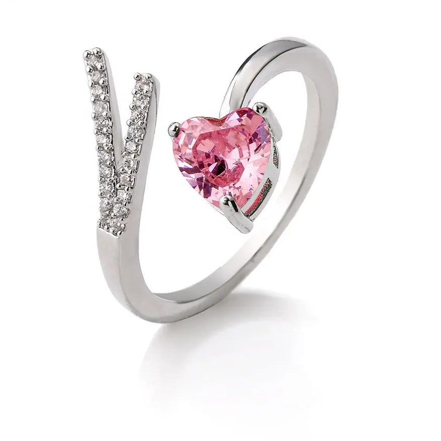 Heart Gem and Diamond Pave Wrap Ring (pink sapphire or emerald)