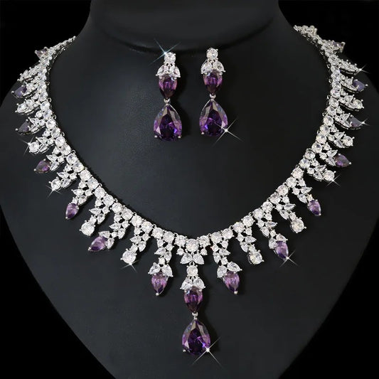 Esmeralda: White Gold-plated Amethyst and Diamond Jewelry Set (lab-created)