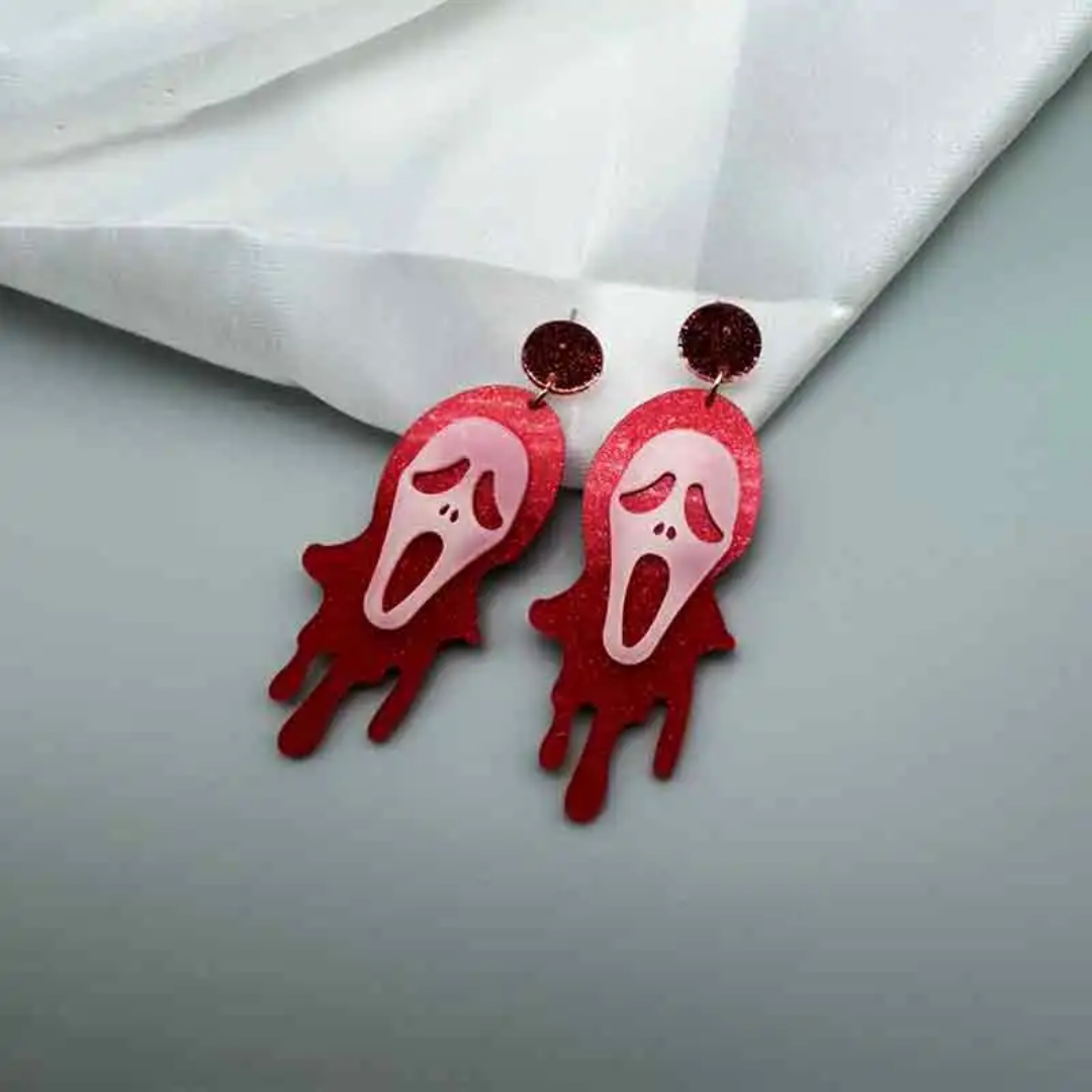 Halloween Red Scream Mask Earrings