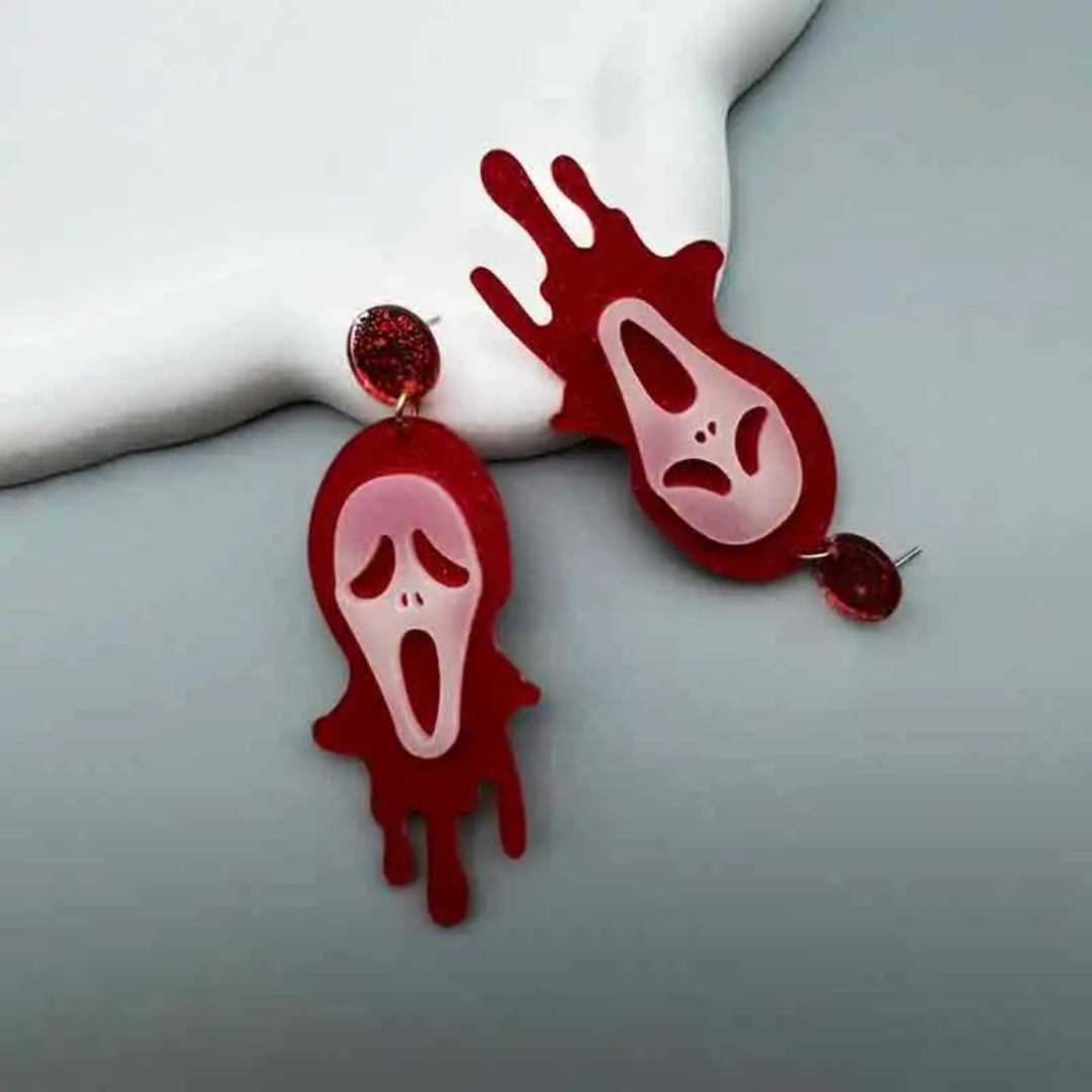 Halloween Red Scream Mask Earrings