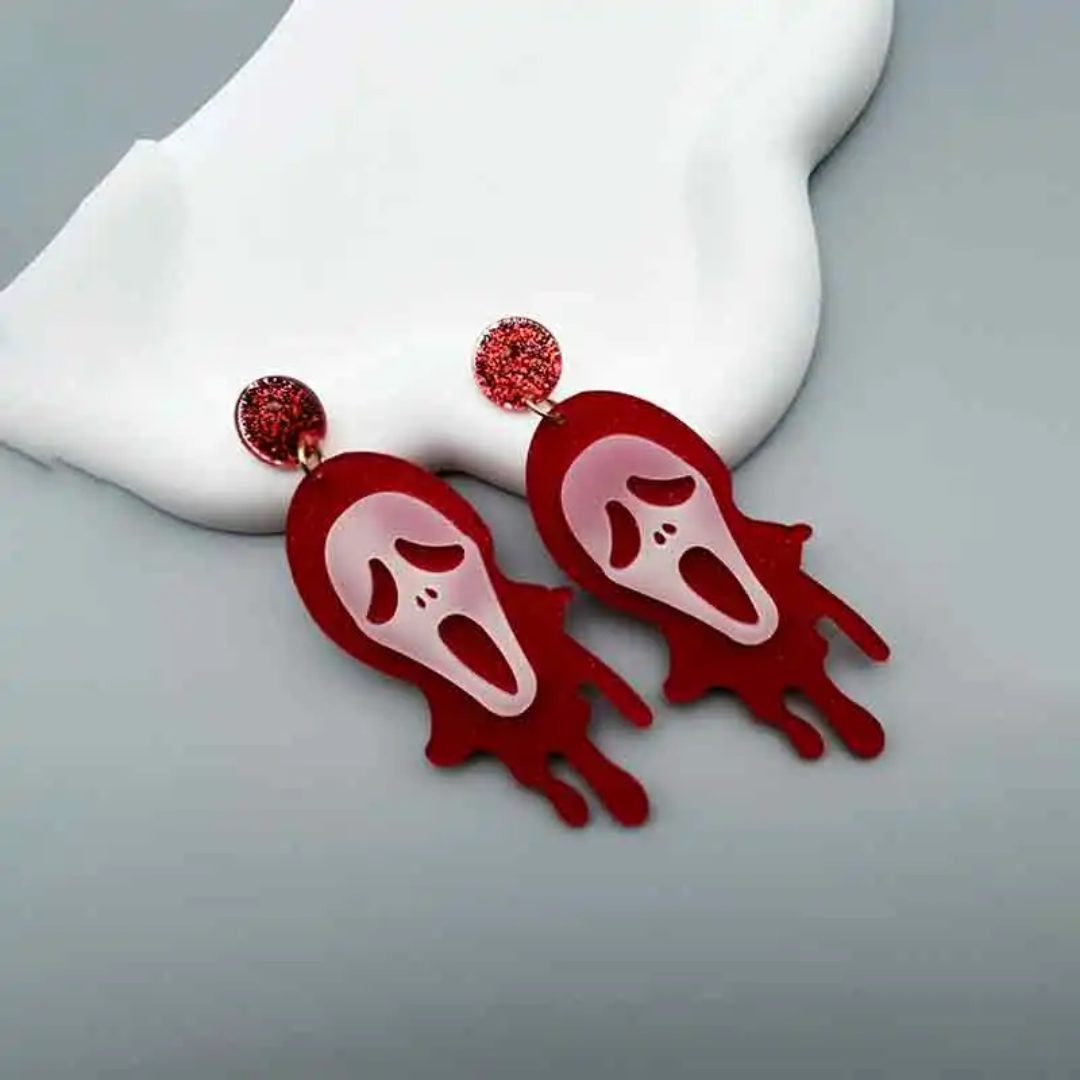 Halloween Red Scream Mask Earrings