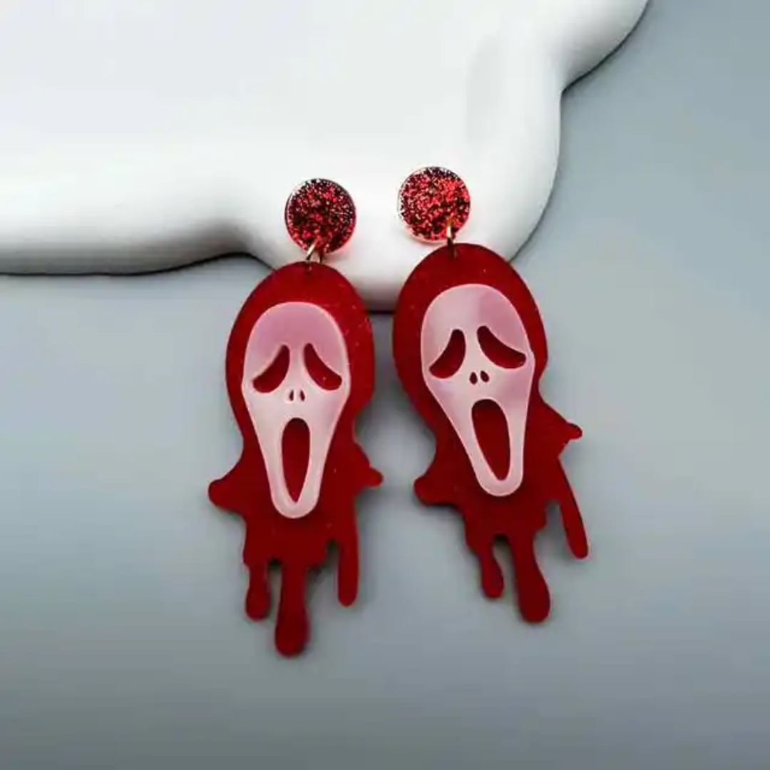 Halloween Red Scream Mask Earrings