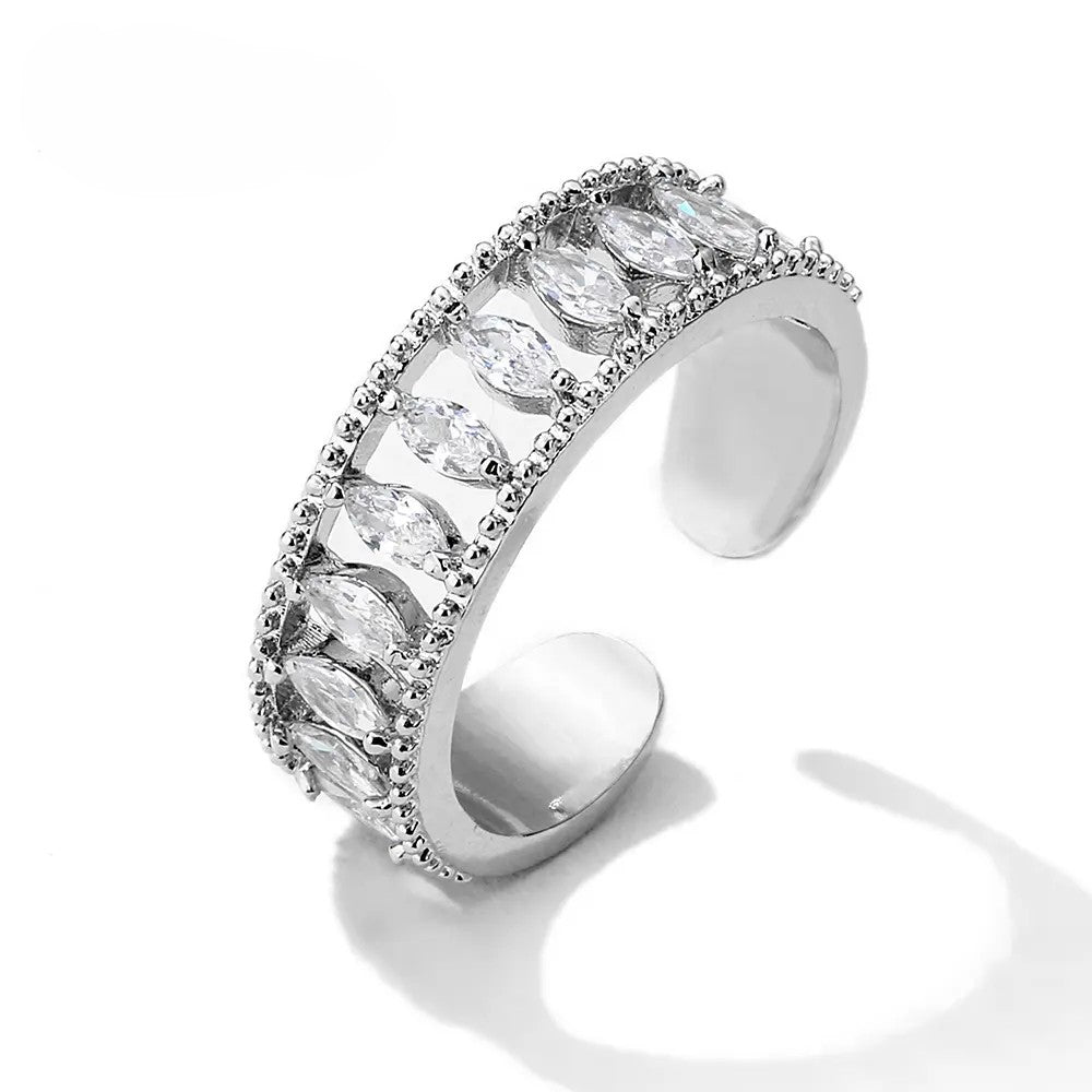Adjustable Band Ring with lab-created Marquise Diamonds in Silver Plating