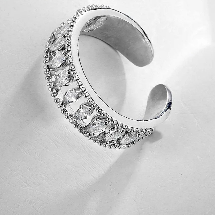 Adjustable Band Ring with lab-created Marquise Diamonds in Silver Plating