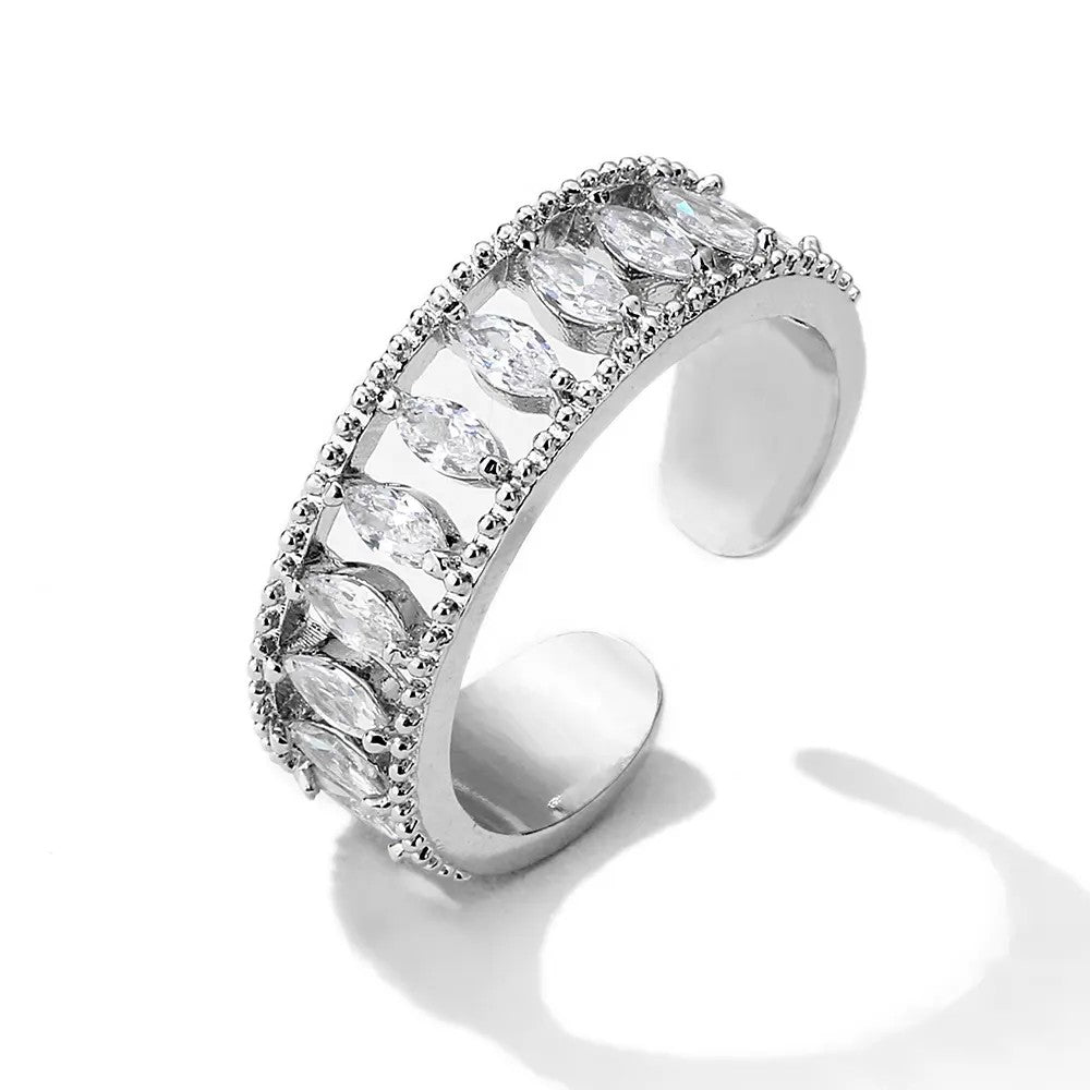 Adjustable Band Ring with lab-created Marquise Diamonds in Silver Plating