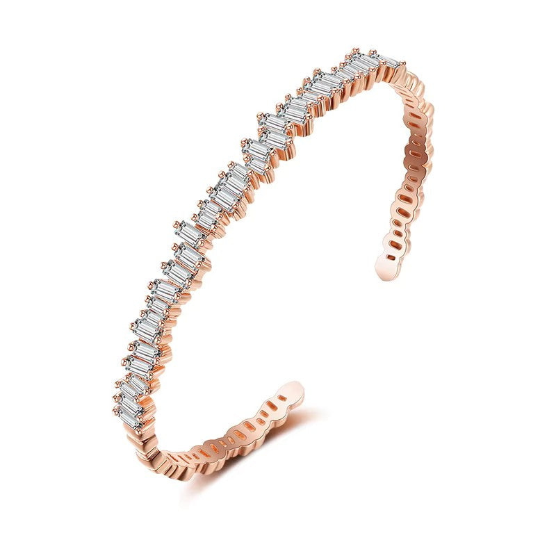 Cuff Bracelet with Baguette Diamonds in Gold Plate (lab-created)