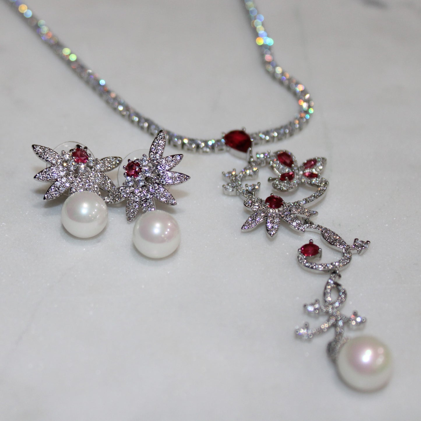 Rosemary: Light Ruby and Diamond Scroll Design Set