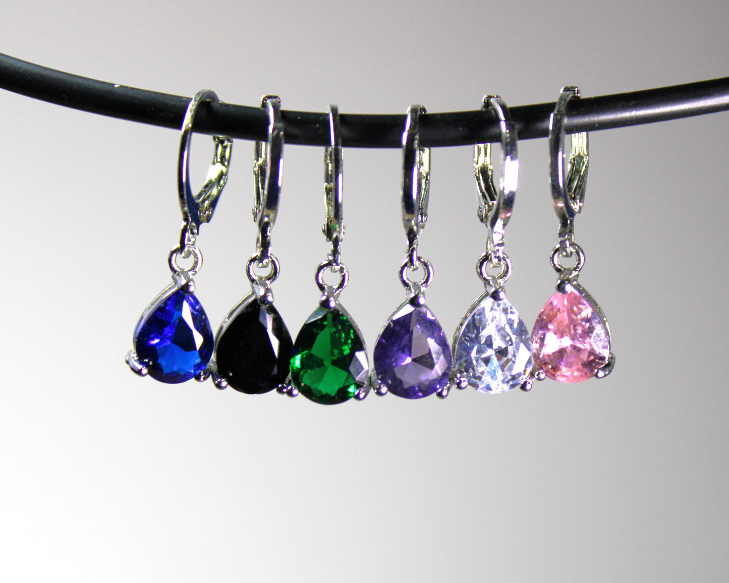 Silver-plated lab-created Teardrop Shaped Gemstone Earrings