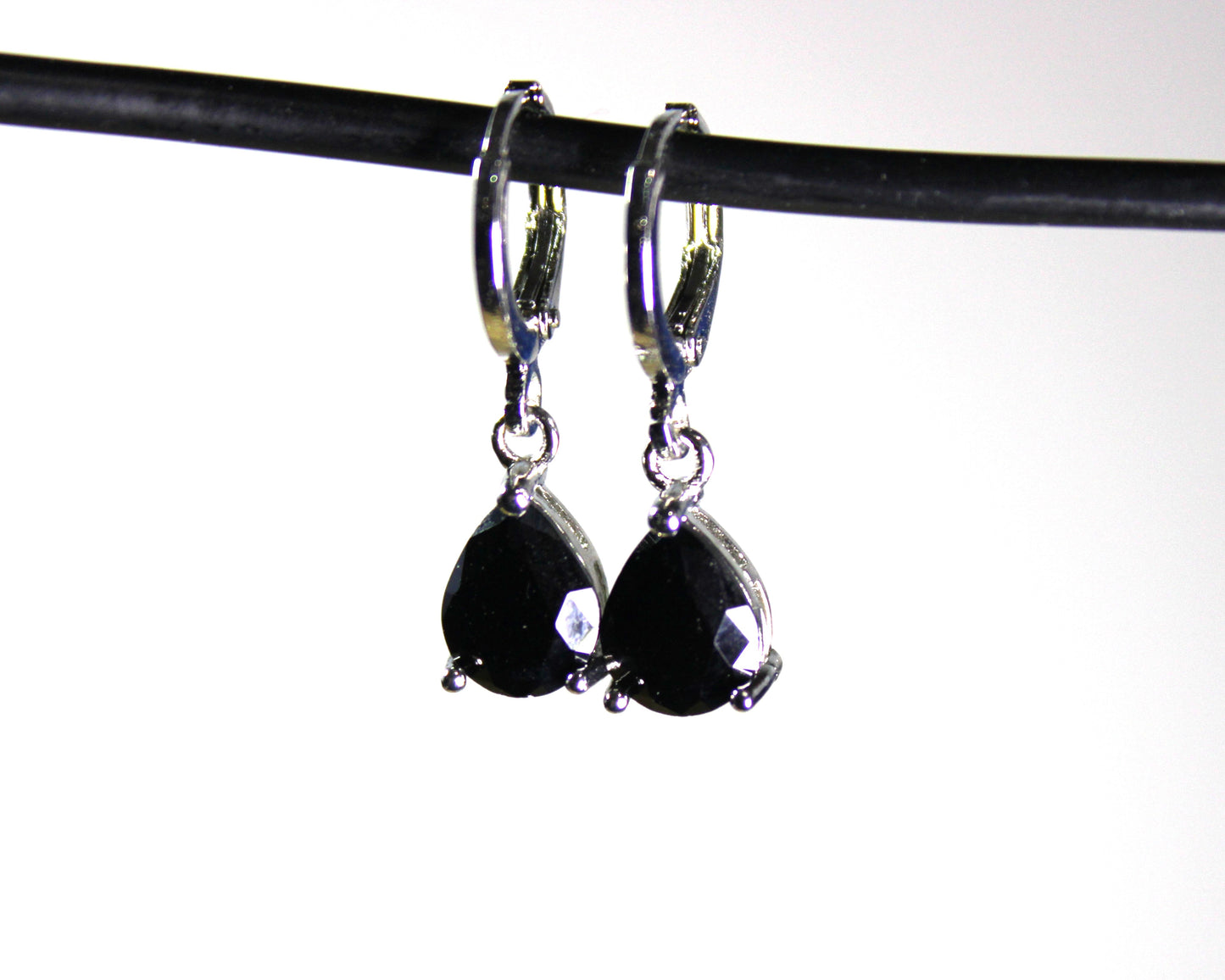 Silver-plated lab-created Teardrop Shaped Gemstone Earrings