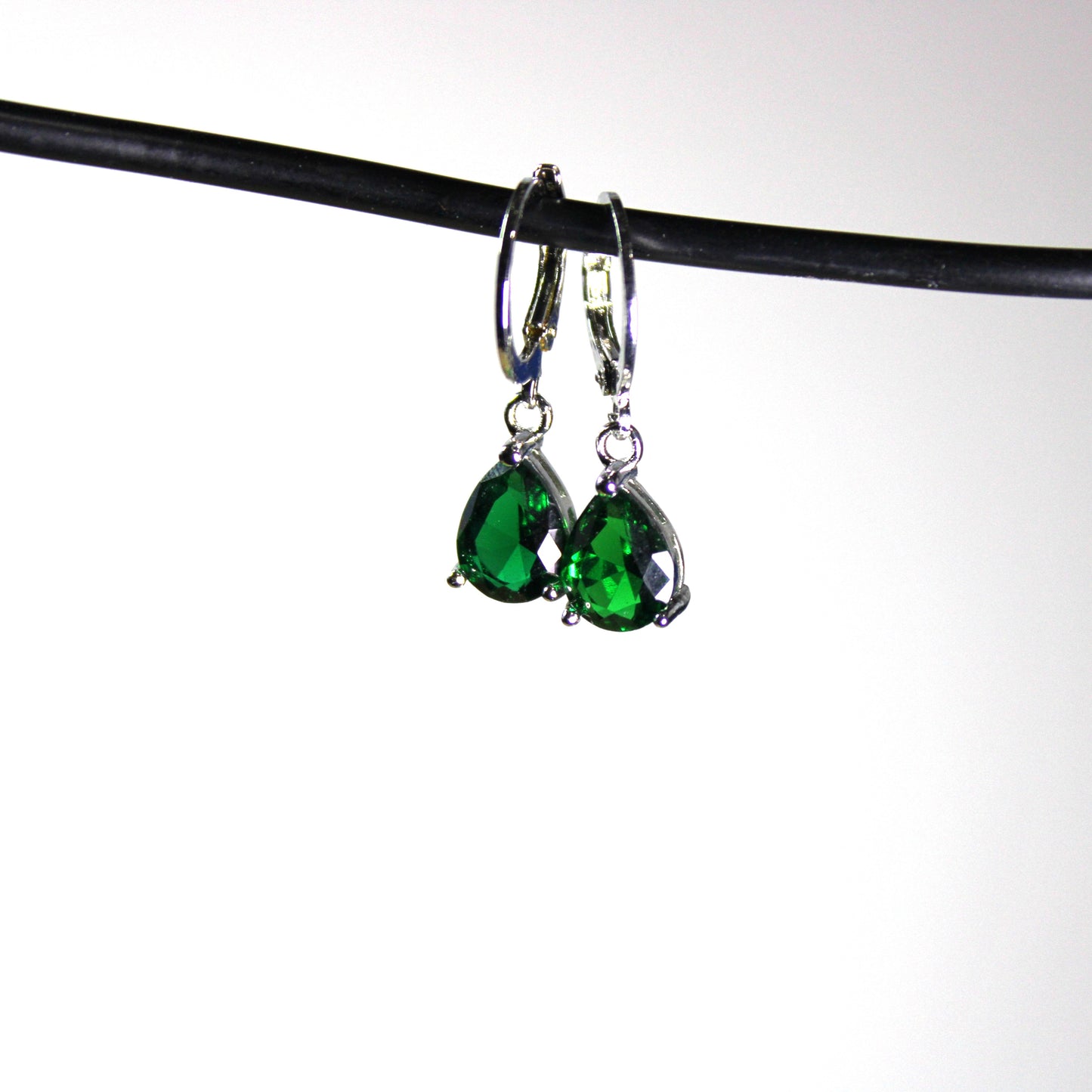 Silver-plated lab-created Teardrop Shaped Gemstone Earrings