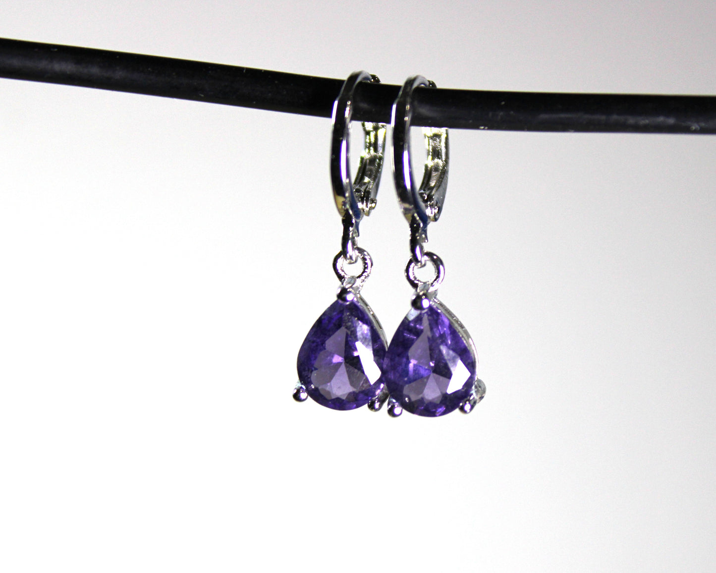 Silver-plated lab-created Teardrop Shaped Gemstone Earrings