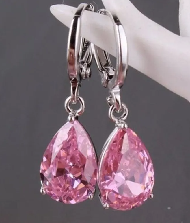 Silver-plated lab-created Teardrop Shaped Gemstone Earrings