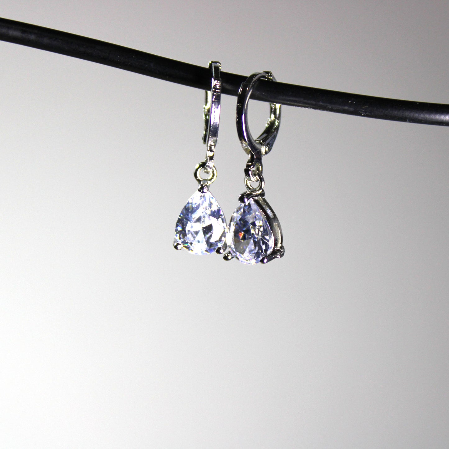 Silver-plated lab-created Teardrop Shaped Gemstone Earrings