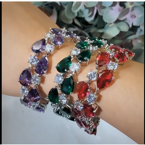 Makayla: Pear Gemstone and Round Diamond (lab-created) Bracelet