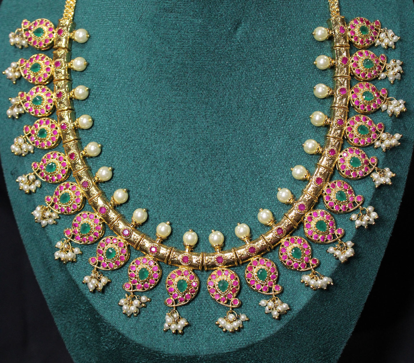 Serenity: Emerald, Ruby and Pearl Necklace and Earring Set