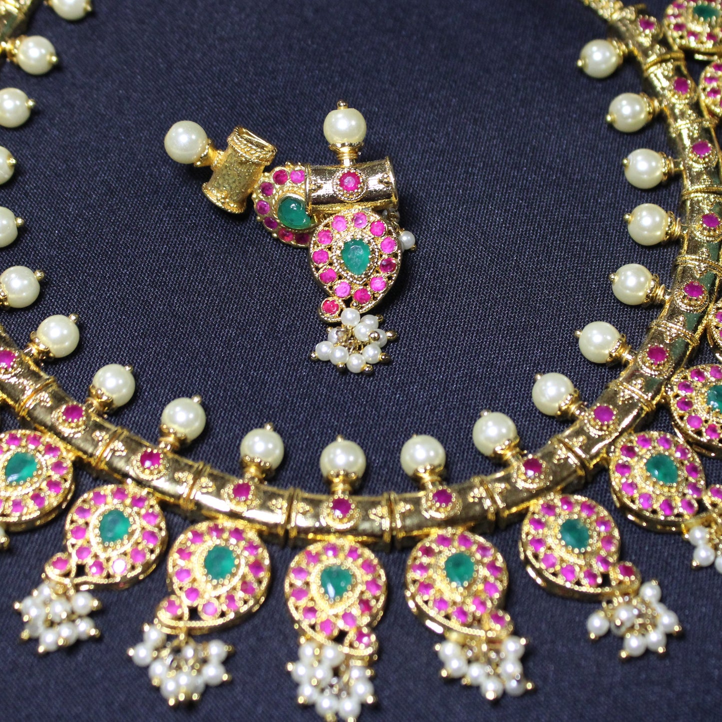 Serenity: Emerald, Ruby and Pearl Necklace and Earring Set