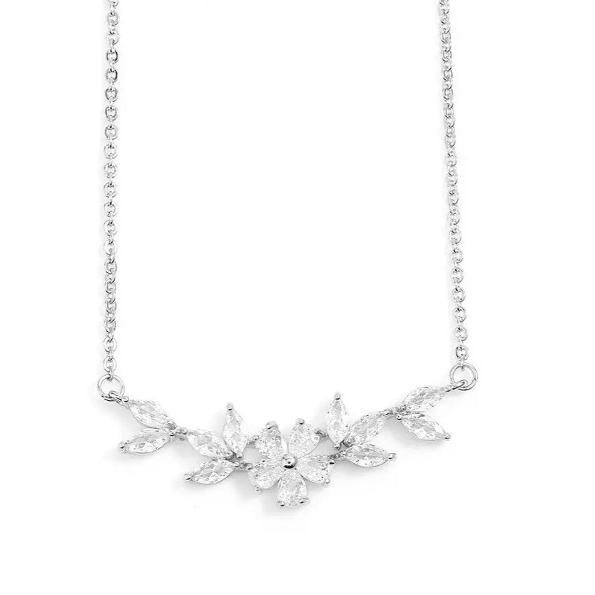 Flower Design Cubic Zirconia Gold Plated Necklace