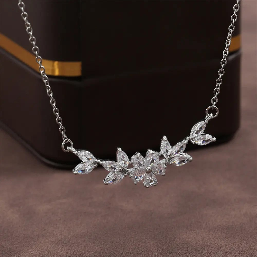 Flower Design Cubic Zirconia Gold Plated Necklace