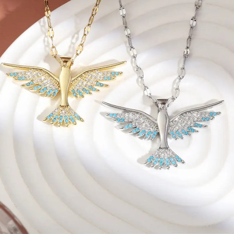 Phoenix - Rhinestone and Gold Plated Pendant Necklace