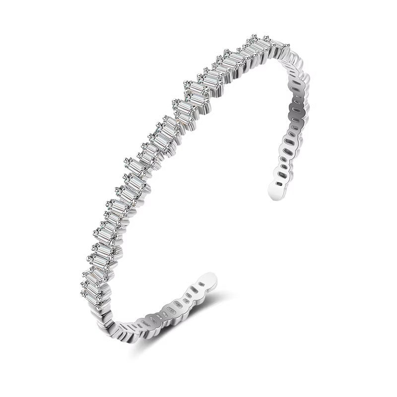 Cuff Bracelet with Baguette Diamonds in Gold Plate (lab-created)