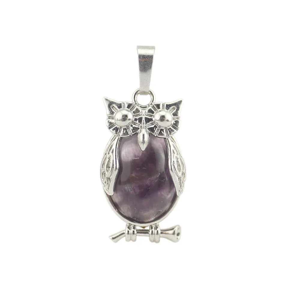Small Owl Real Stone Charm Necklace