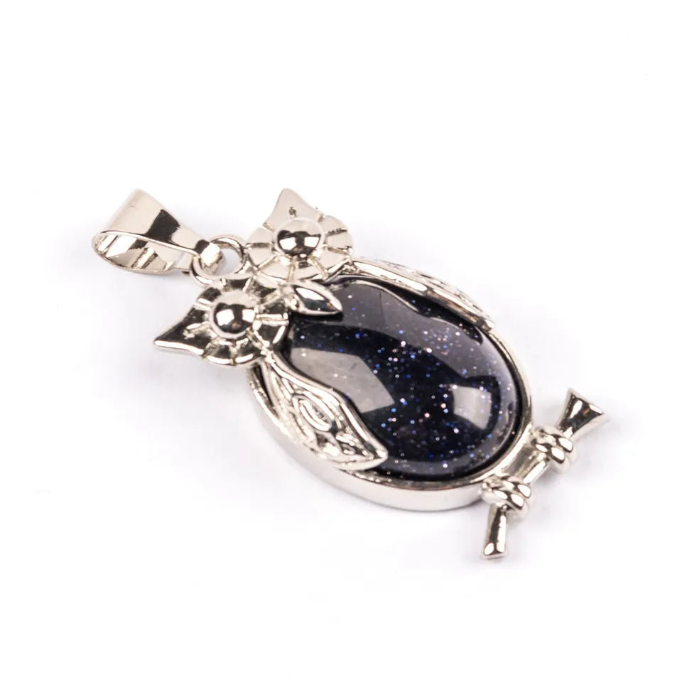 Small Owl Real Stone Charm Necklace