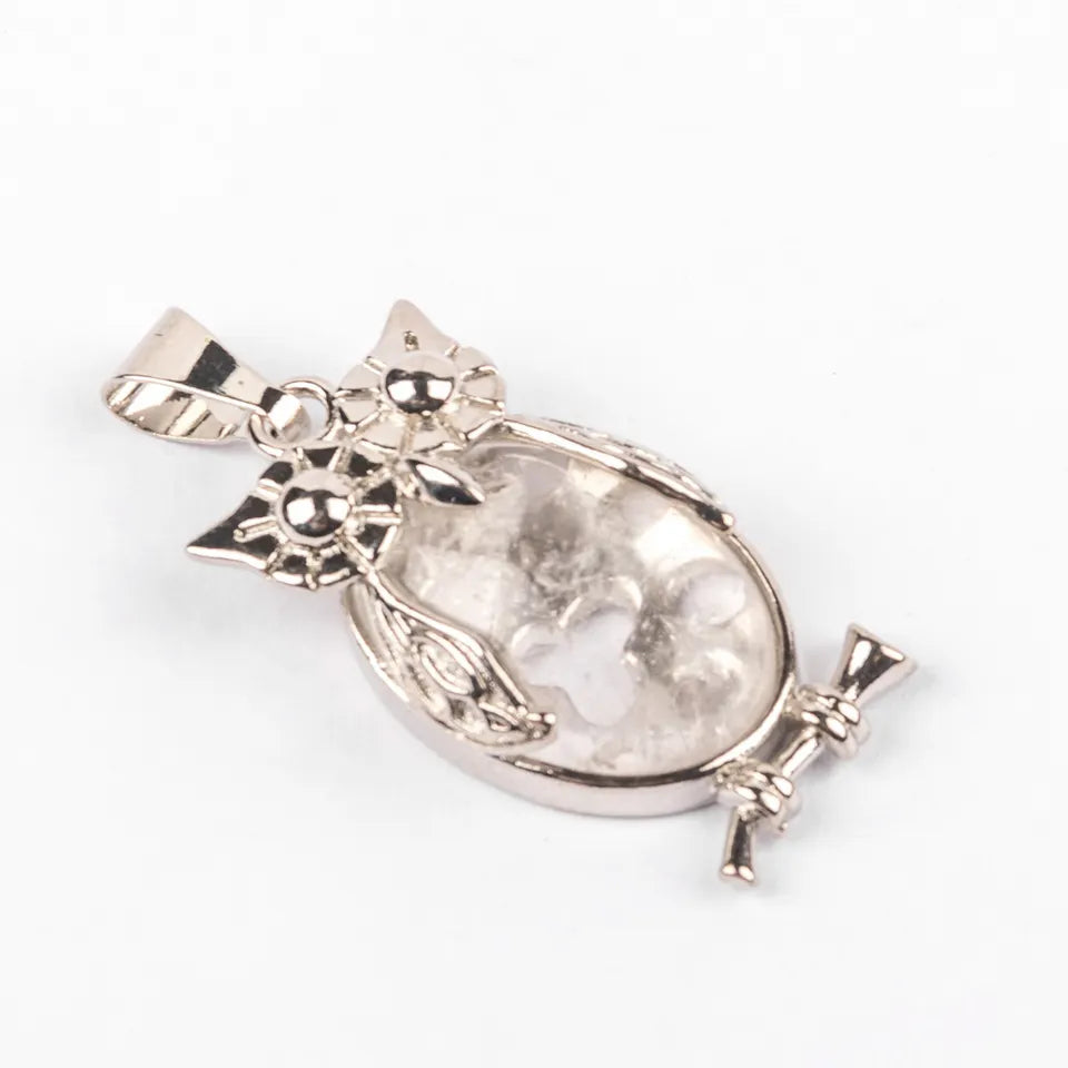 Small Owl Real Stone Charm Necklace