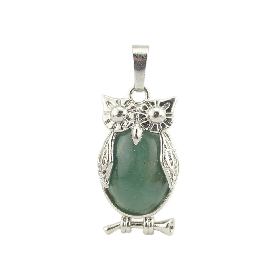 Small Owl Real Stone Charm Necklace