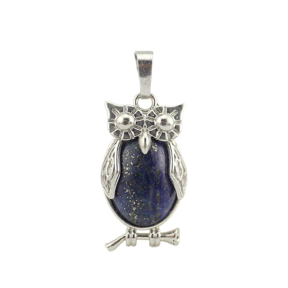 Small Owl Real Stone Charm Necklace